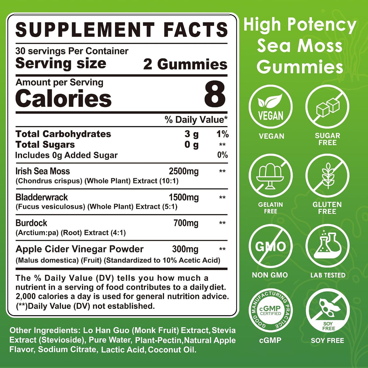 Sea Moss Gummies – Irish Sea Moss Supplement with Bladderwrack, Burdock Root & Apple Cider Vinegar (2-Pack) - görsel 2