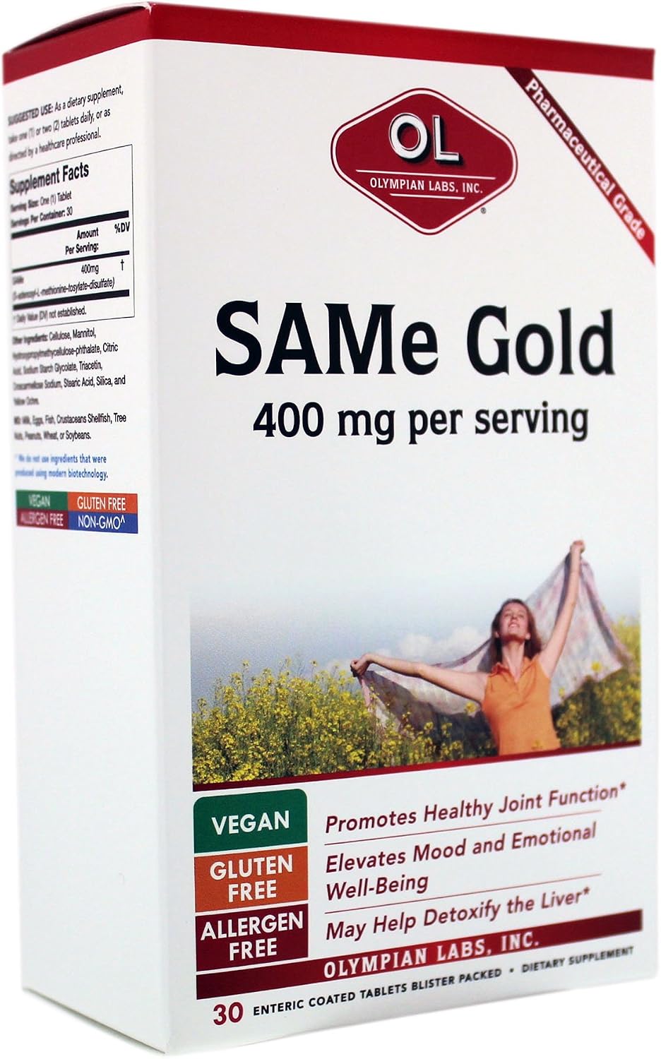 Olympian Labs Enteric Coated SAMe Gold – 400 mg per Serving, Mood and Joint Support – 30 Enteric Coated Tablets - görsel 1