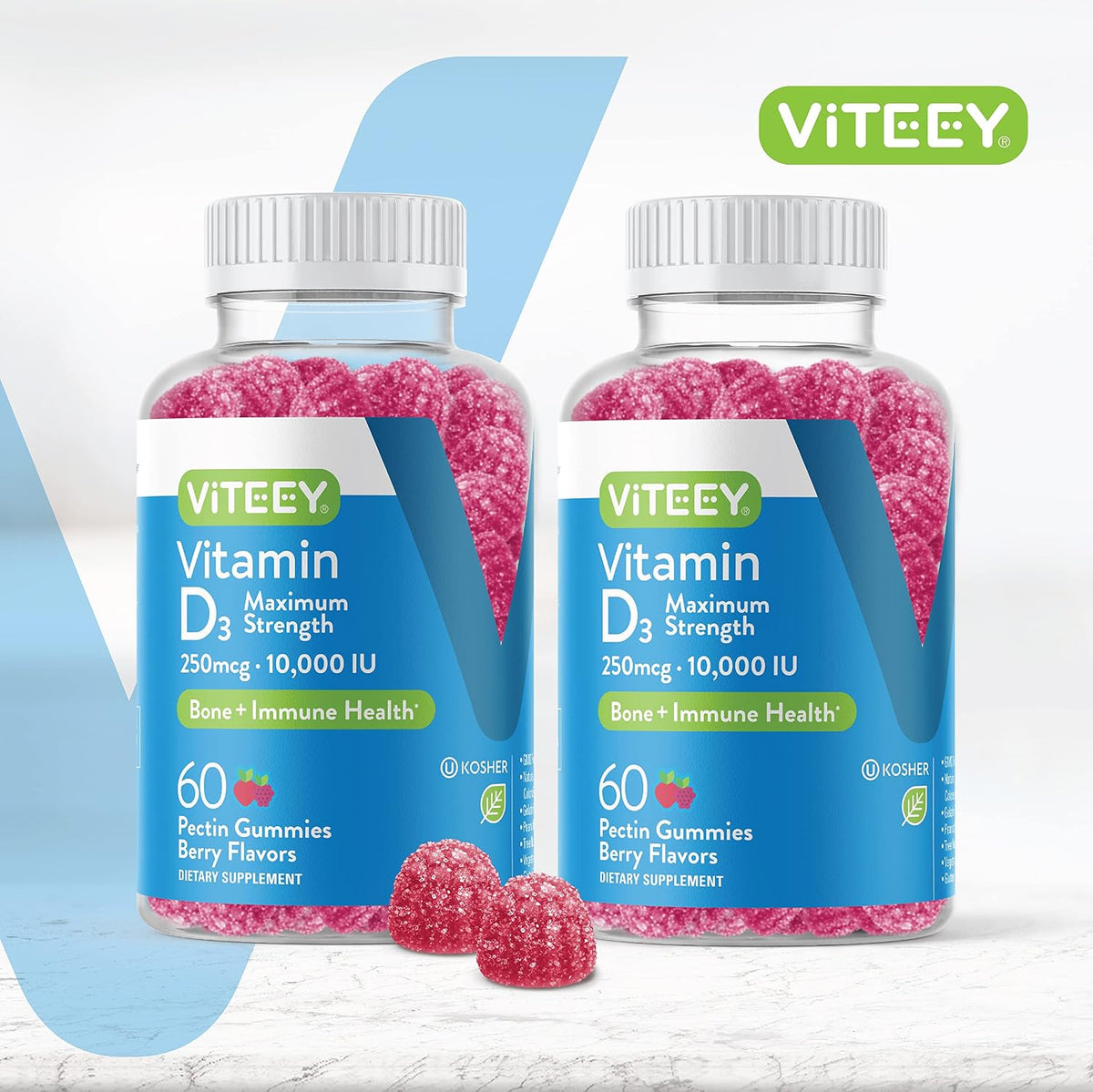 Viteey Vitamin D3 Gummies for Adults and Teens – 10,000 IU (250 mcg) – Maximum Strength Immune and Bone Support – Chewable, Kosher, Non-GMO, Vegetarian – 120 Count - görsel 2