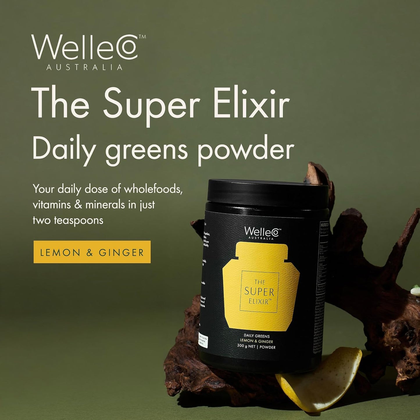 WelleCo The Super Elixir Daily Greens Powder – Probiotic Superfood Blend with Whole Foods, Lemon Ginger, 300g - görsel 2