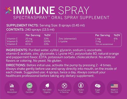 Immune Support Liquid Vitamin Spray - Vitamins C, E, Zinc and L-Lysine, 30-Day Supply per Spray