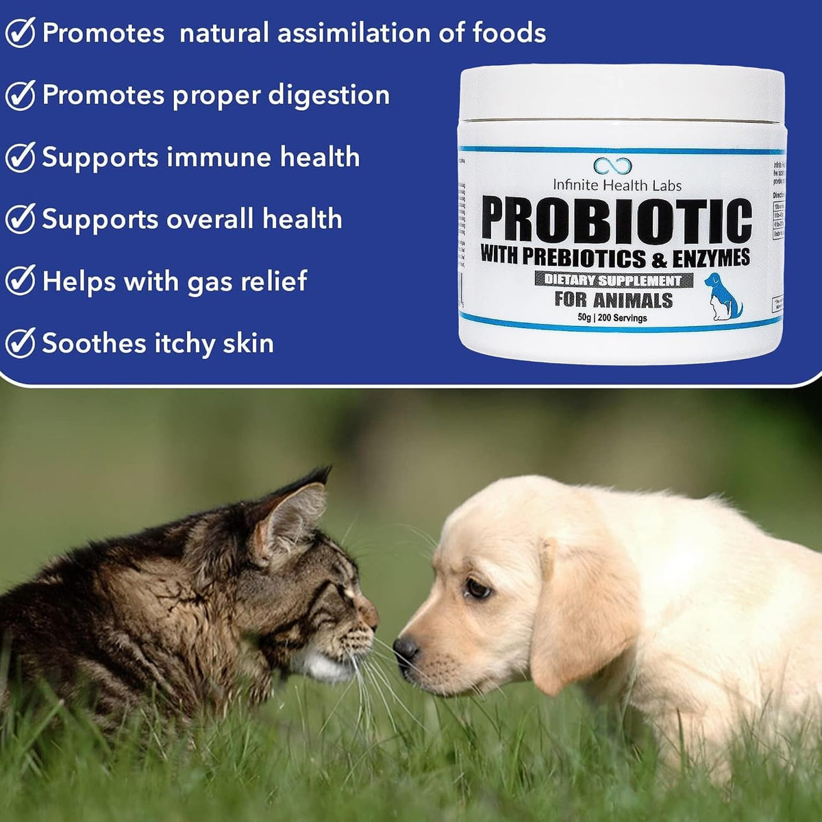 Probiotics for Dogs and Cats – Vet Formulated Prebiotic & Enzyme Powder – 200 Servings (50 g) - görsel 3