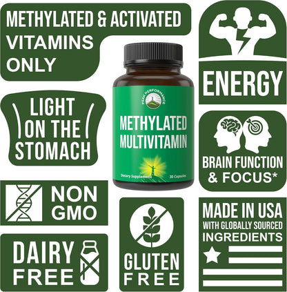 Peak Performance Methylated Multivitamin B Complex – L Methylfolate, Methylcobalamin, TMG | Vegan MTHFR Supplement