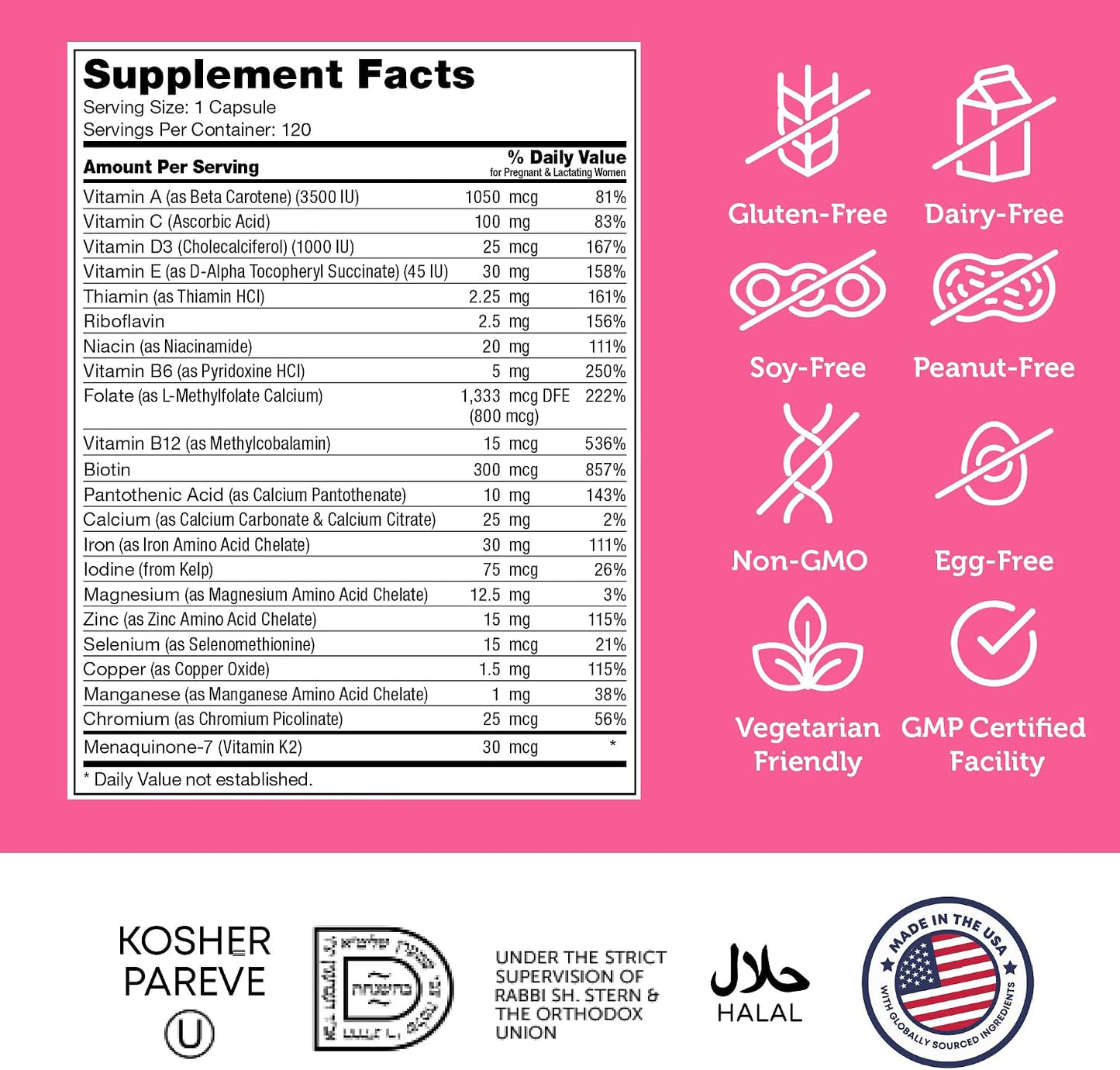 Zahler Total One Prenatal Vitamins for Women (120 Capsules) – Daily Multivitamin with Folic Acid, Iron, Zinc & Essential Nutrients - görsel 4