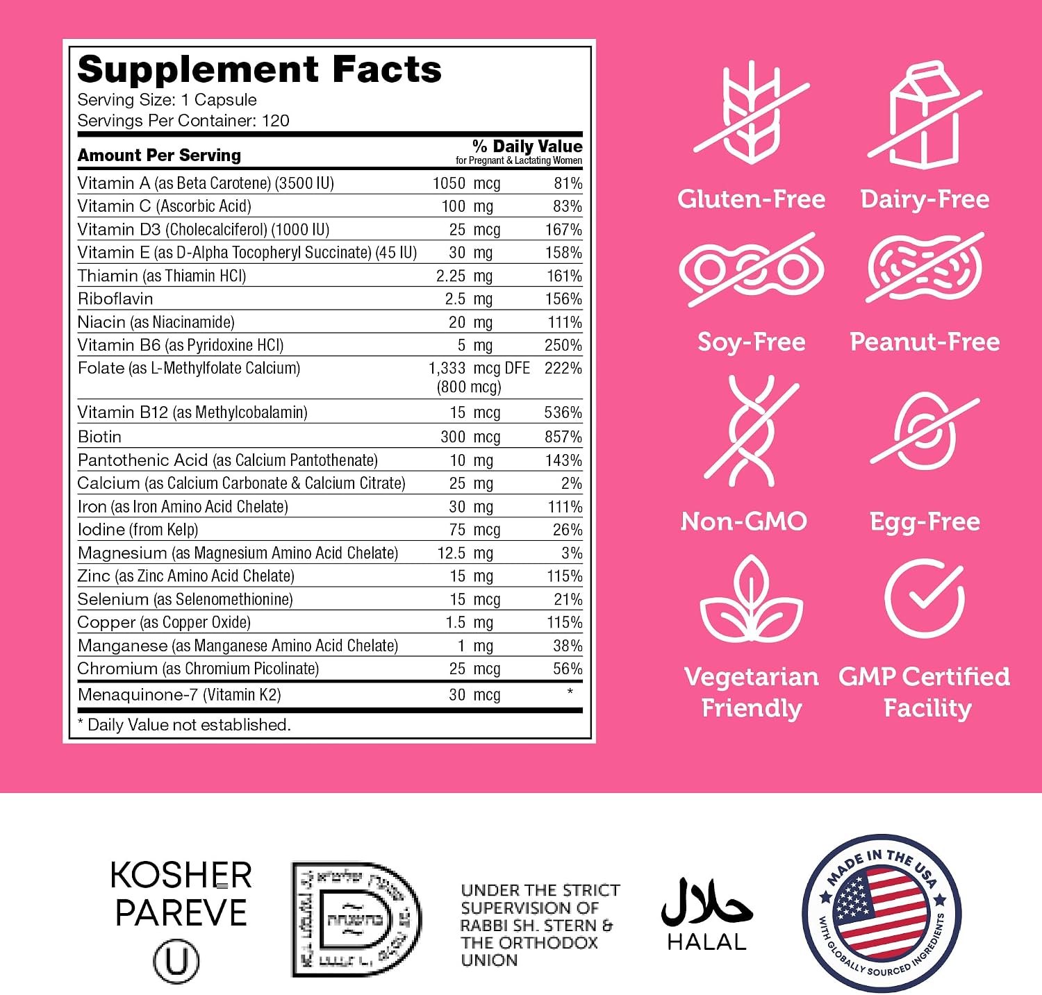 Zahler Total One Prenatal Vitamins for Women (120 Capsules) – Daily Multivitamin with Folic Acid, Iron, Zinc & Essential Nutrients - görsel 4