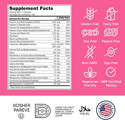 Zahler Total One Prenatal Vitamins for Women (120 Capsules) – Daily Multivitamin with Folic Acid, Iron, Zinc & Essential Nutrients