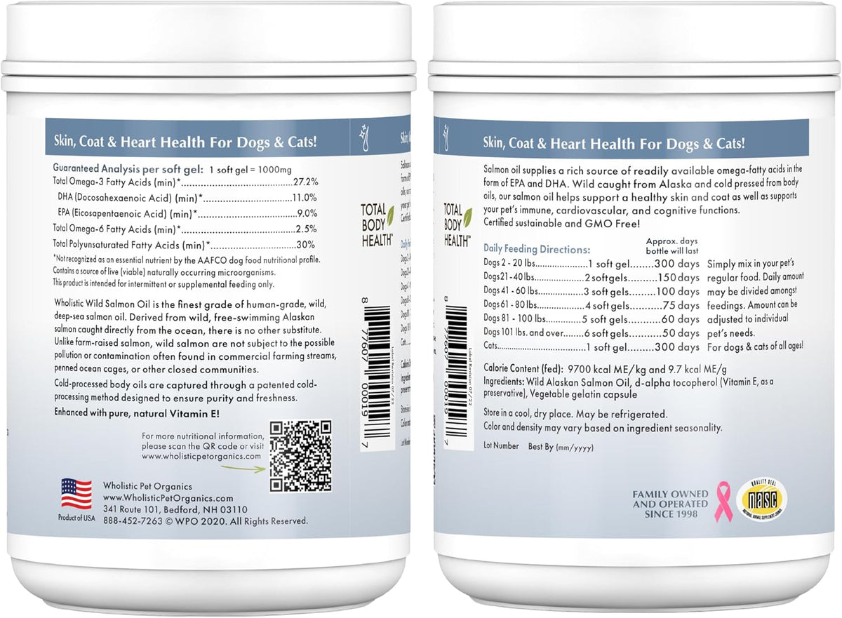 Wholistic Pet Organics Wild Alaskan Salmon Oil for Dogs - Omega 3 Dog Fish Oil with EPA and DHA for Skin, Coat, Heart and Nervous System Health (500 Capsules) - görsel 9