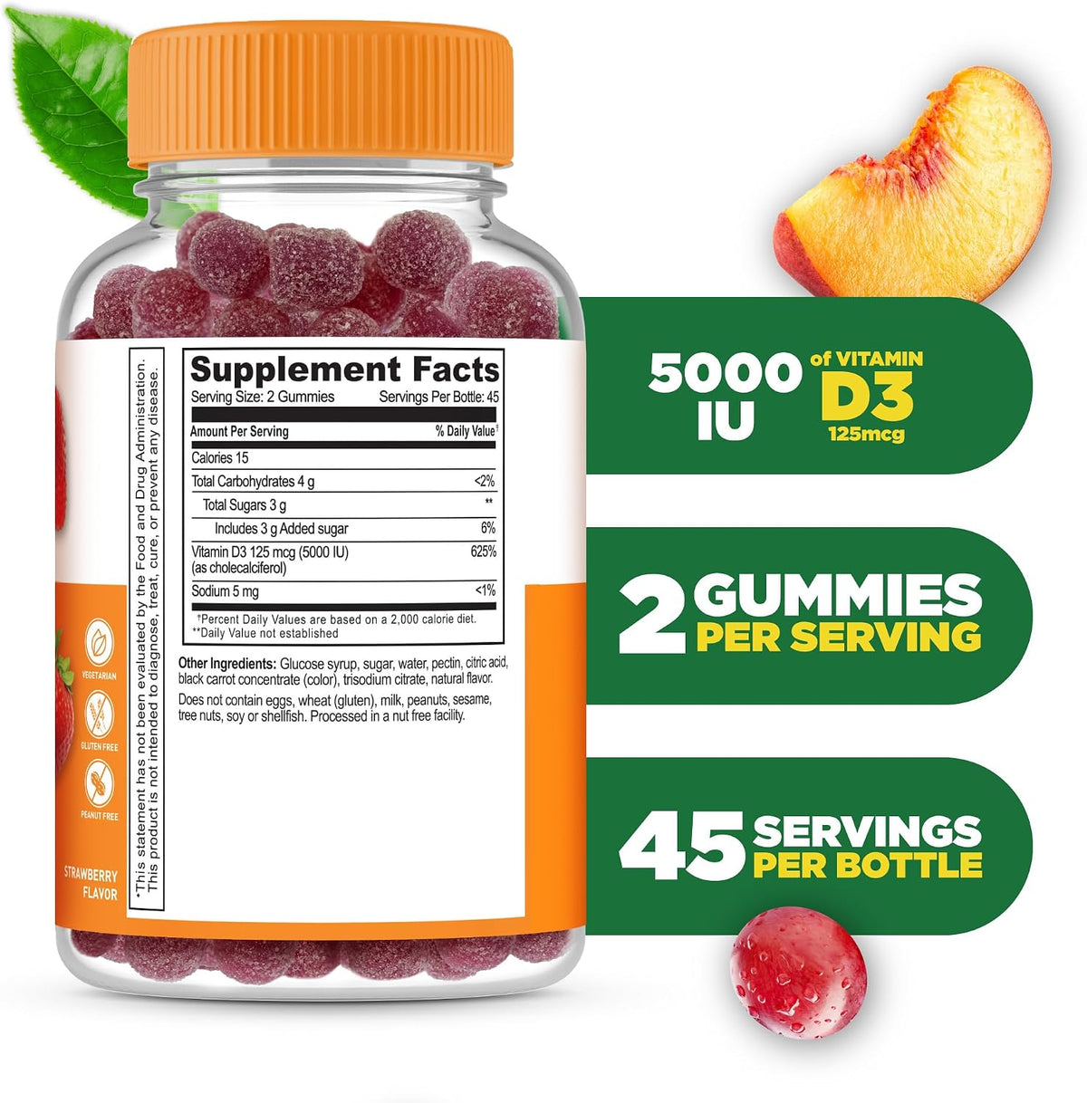 Vitamin D Gummies for Adults | 5000 IU D3 | Immune Support & Healthy Bones | 90 Gummies | Lifeable - görsel 2