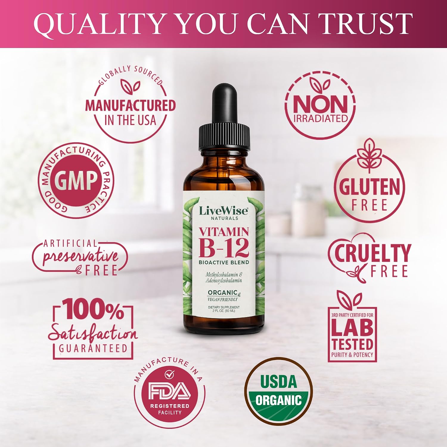 Organic Vitamin B12 1000 mcg Sublingual Liquid Drops, Unflavoured, 60 ml, Vegan, Non-GMO – Live Wise Naturals - görsel 6