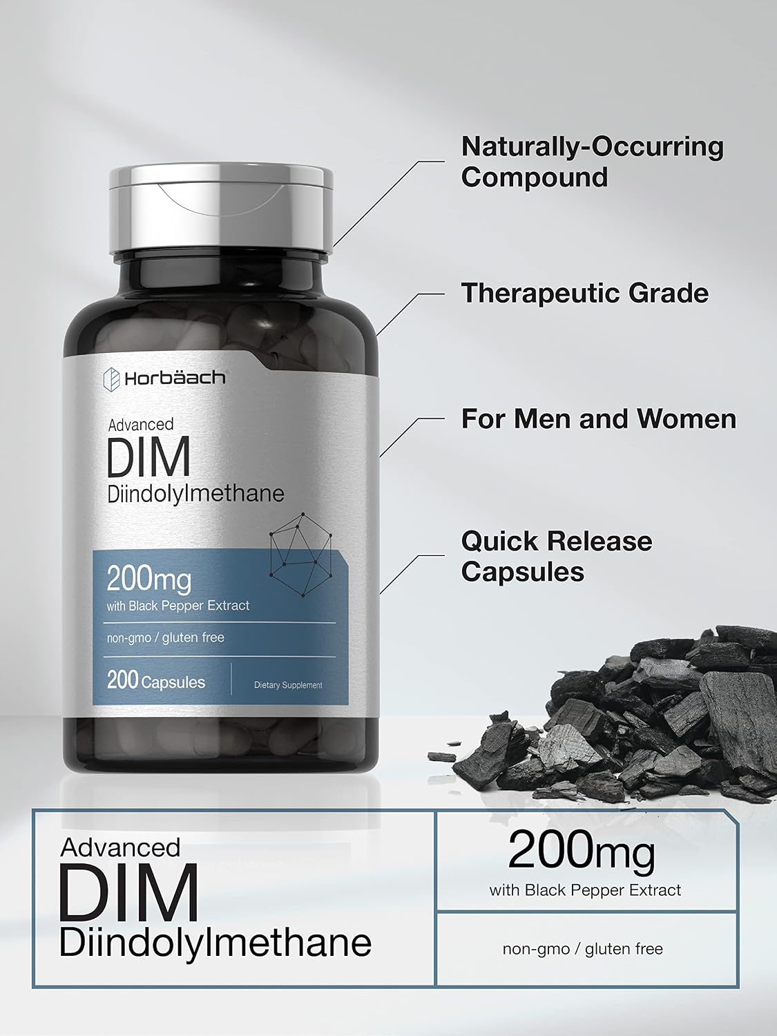 Horbäach DIM Food Supplement 200mg – 200 Capsules with Black Pepper Extract - görsel 3
