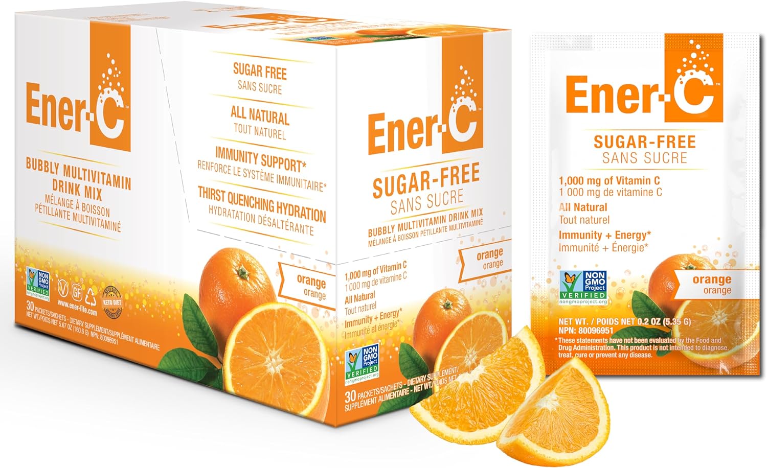 Ener-C Sugar Free Multivitamin Drink Mix, Orange - 30 Sachets - görsel 1