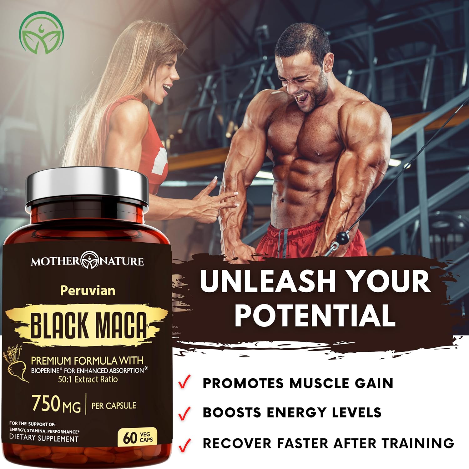 MNO Black Maca Root 50:1 750mg Organic Peruvian Maca, 60 Vegan Capsules - görsel 4