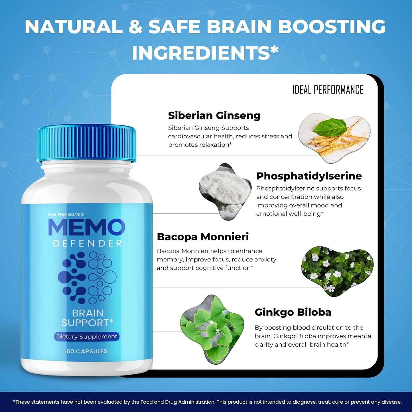 Memo Defender Brain and Memory Support Capsules, Memo Defender Memory Supplement, Advanced Formula Nootropic Capsules for Cognitive Health, MemoDefender Health Blend (60 Capsules) - görsel 6