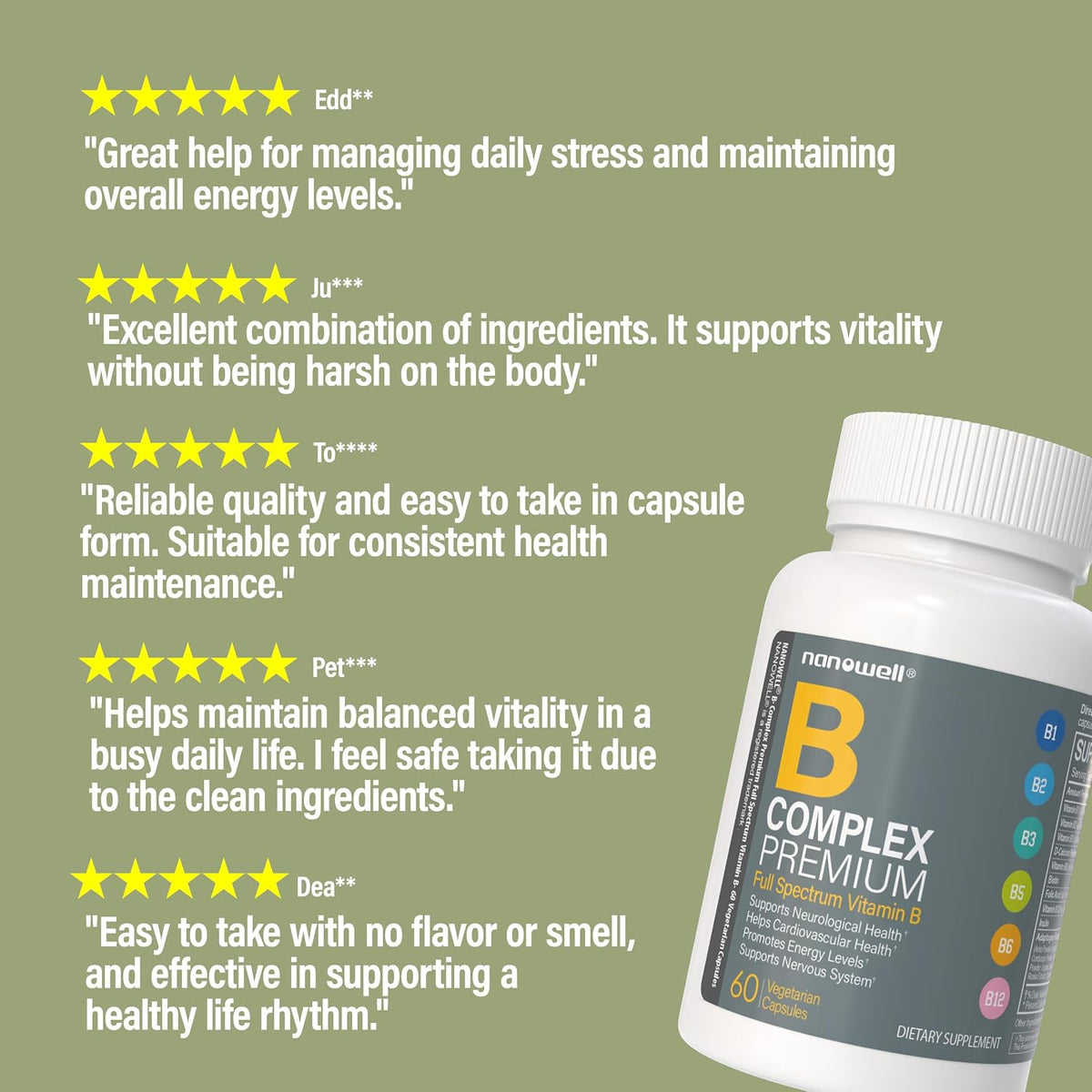 NANOWELL B Complex Premium - Full Spectrum B Vitamins with Adaptogens, 60 Capsules - görsel 2