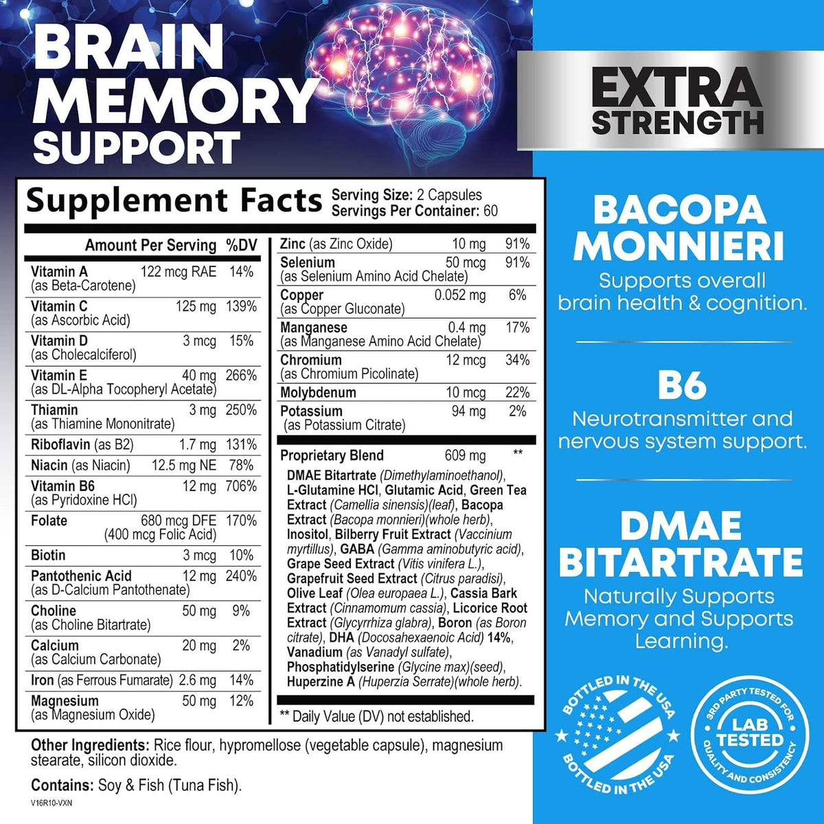 Nature's Nutrition Brain Memory Supplement - Triple Strength Nootropics for Concentration, Clarity and Focus Support – 120 Capsules - görsel 2