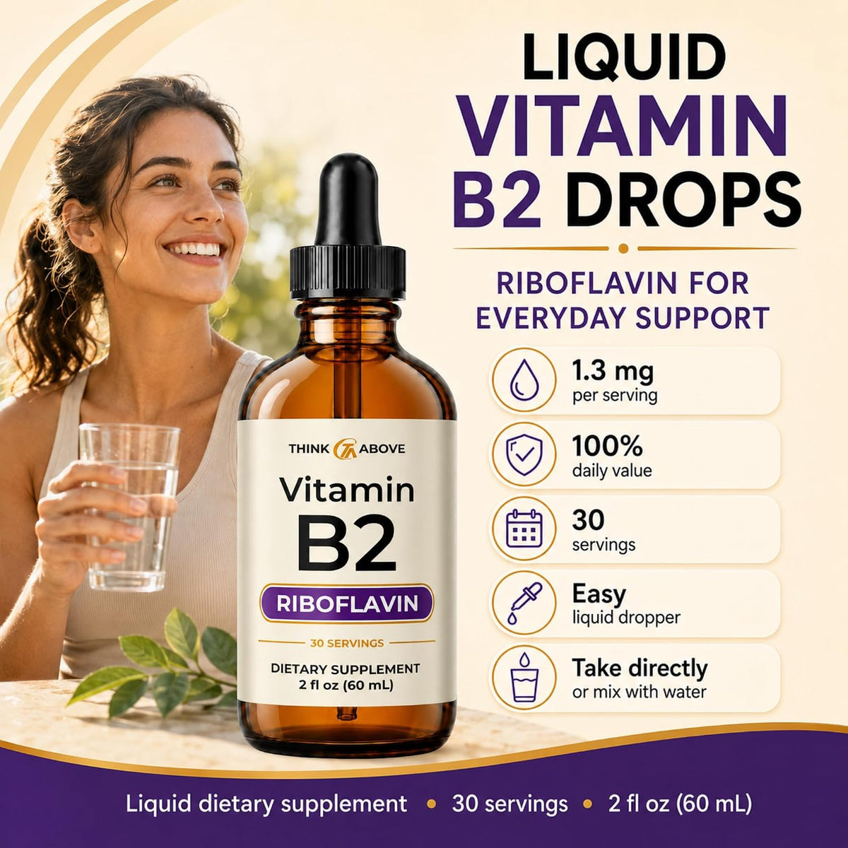 Think Above Vitamin B2 (Riboflavin) Liquid Drops - 60 ml - görsel 2