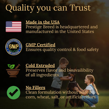 Prestige Breed Multivitamins, Balanced Nutrition for Your Doberman Pinscher, 90 Chews, Made in the USA with Real Bacon