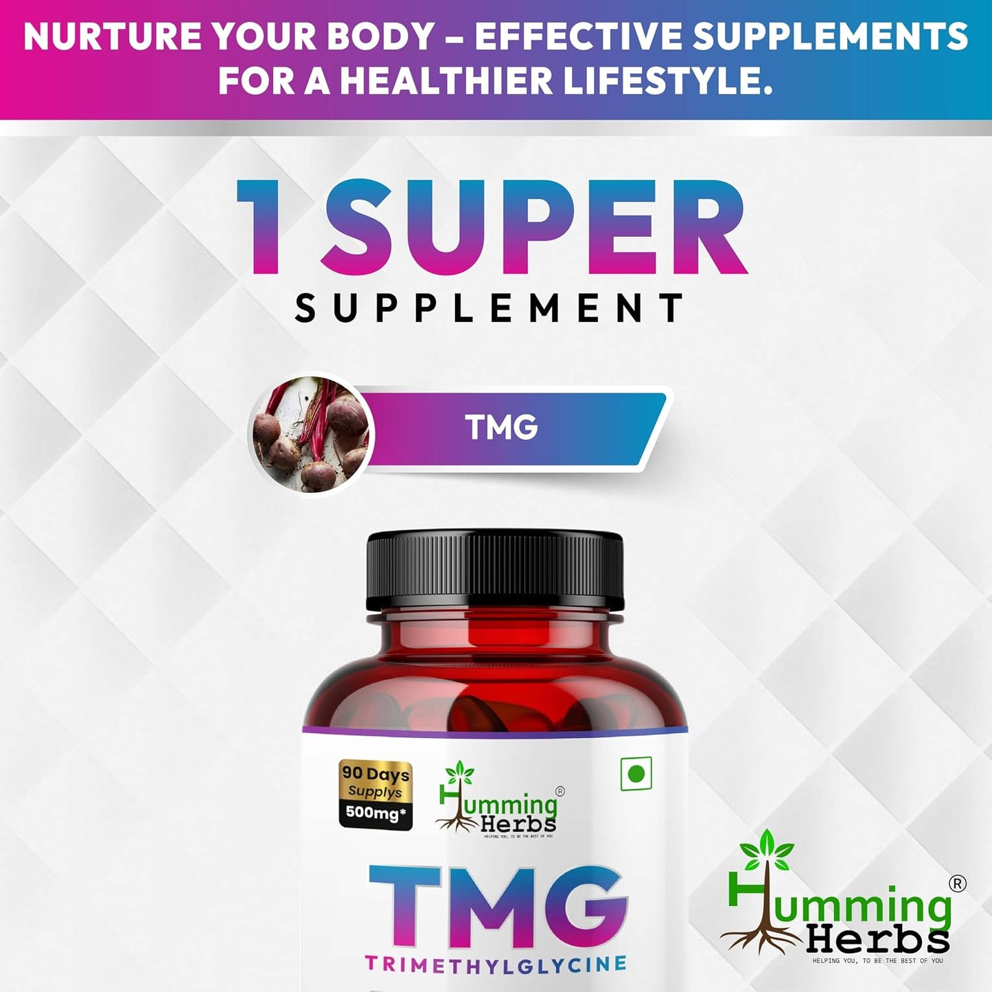 Humming Herbs TMG Supplement – Trimethylglycine 500 mg, 90 Vegan Capsules - görsel 5