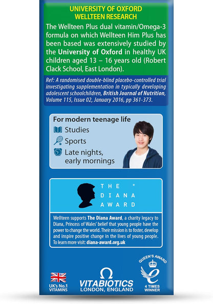 Vitabiotics Wellteen Him Plus Omega-3 – Maximum Nutritional Support for Teenage Boys and Young Men Aged 13-19 – 56 Tablets and Capsules
