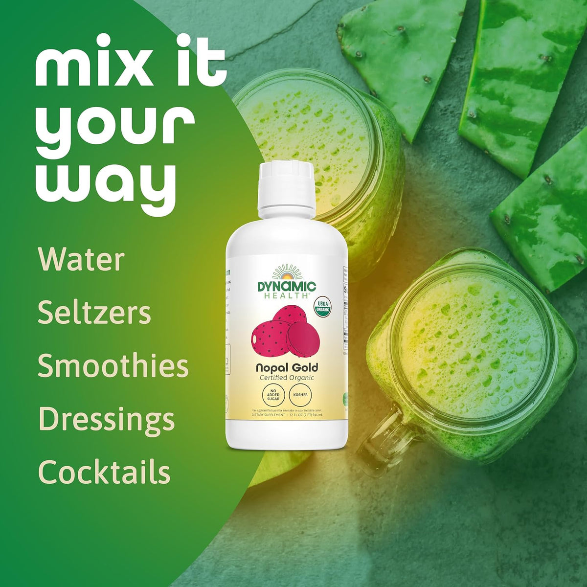 Dynamic Health Nopal Gold, Organic, No Additives, Antioxidant Support, Vegan, Gluten-free, Non-GMO, 946 ml - görsel 5