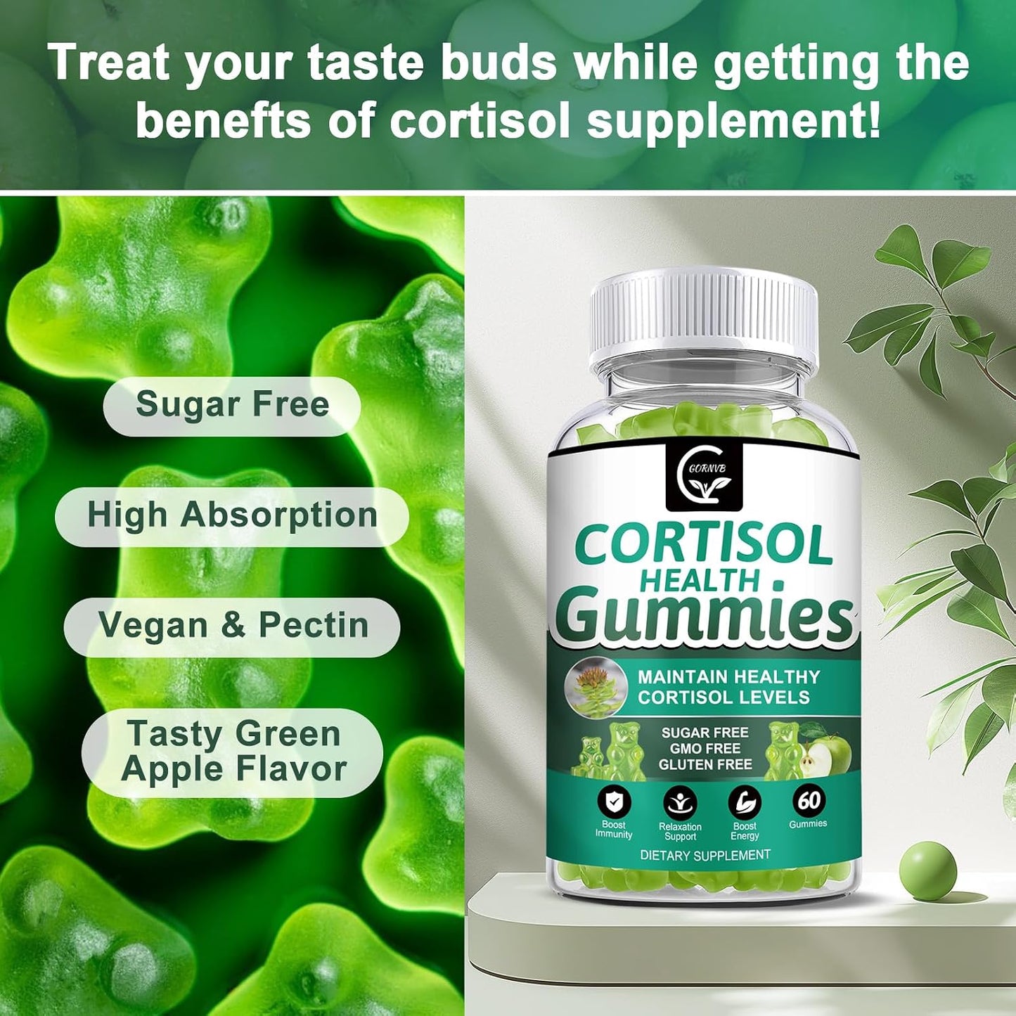 GORNVB Cortisol Gummies, Cortisol Supplement for Women with Magnesium, Ashwagandha, Rhodiola, Phosphatidylserine, L-Theanine, Black Pepper, Vitamin C & B6 - Relaxation, Focus, Sleep Support - 2 Pack - görsel 5