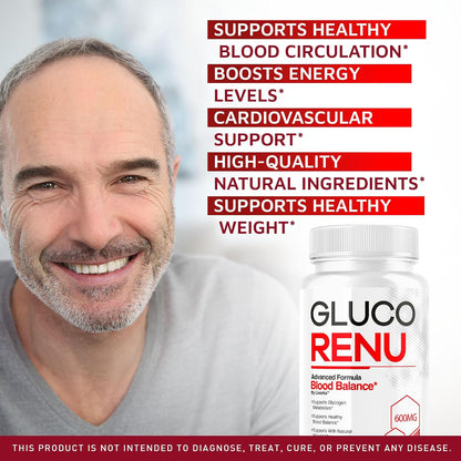 Gluco Renu Capsules - Natural Blood Health Support, Vegan & Non-GMO, 30 Capsules