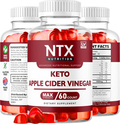 NTX Keto Gummies - Apple Cider Vinegar Supplement (3 Pack, 180 Gummies)