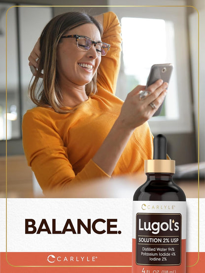 Carlyle Lugol's Iodine 2% Solution - 118 ml (4 fl oz) | Potassium Iodide and Iodine Drops