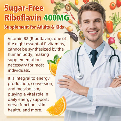 BVIVLOO Vitamin B2 Gummies – Riboflavin 400mg for Energy and Metabolism support