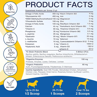 SHINEPAWS Dog Multivitamin Powder with Probiotics, Glucosamine & Omega-3