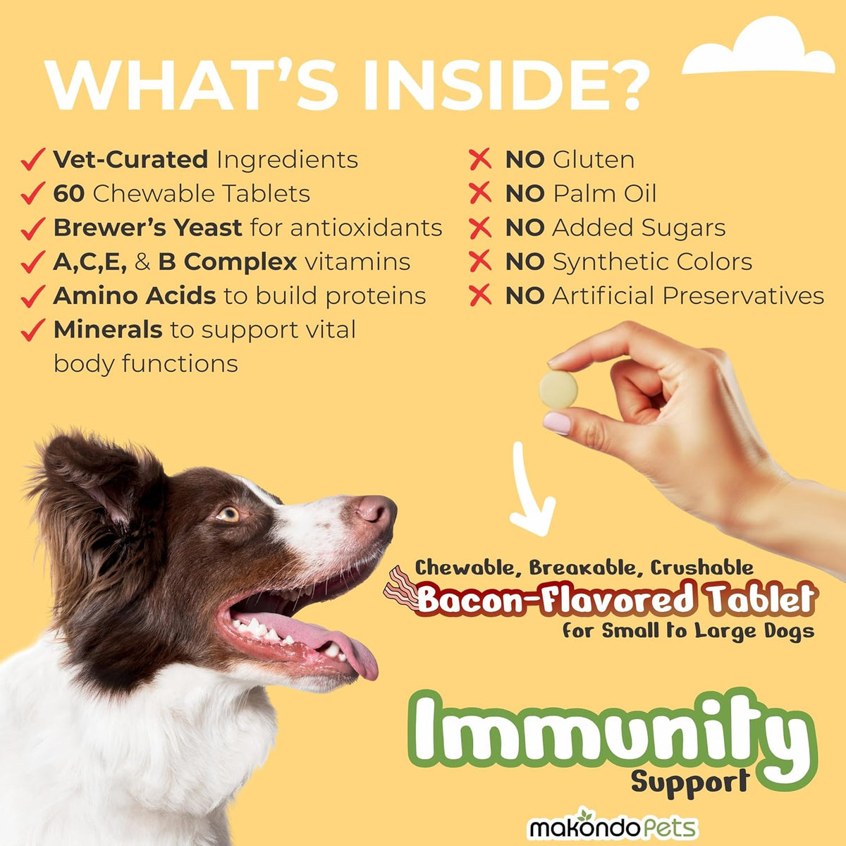 Makondo Pets Dog Immune Support Supplement – Bacon Flavour, 60 Chewable Tablets - görsel 5