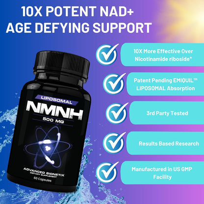 Advanced Bionetix Liposomal NMNH 500mg, 60 Capsules - NAD+ Booster Supplement