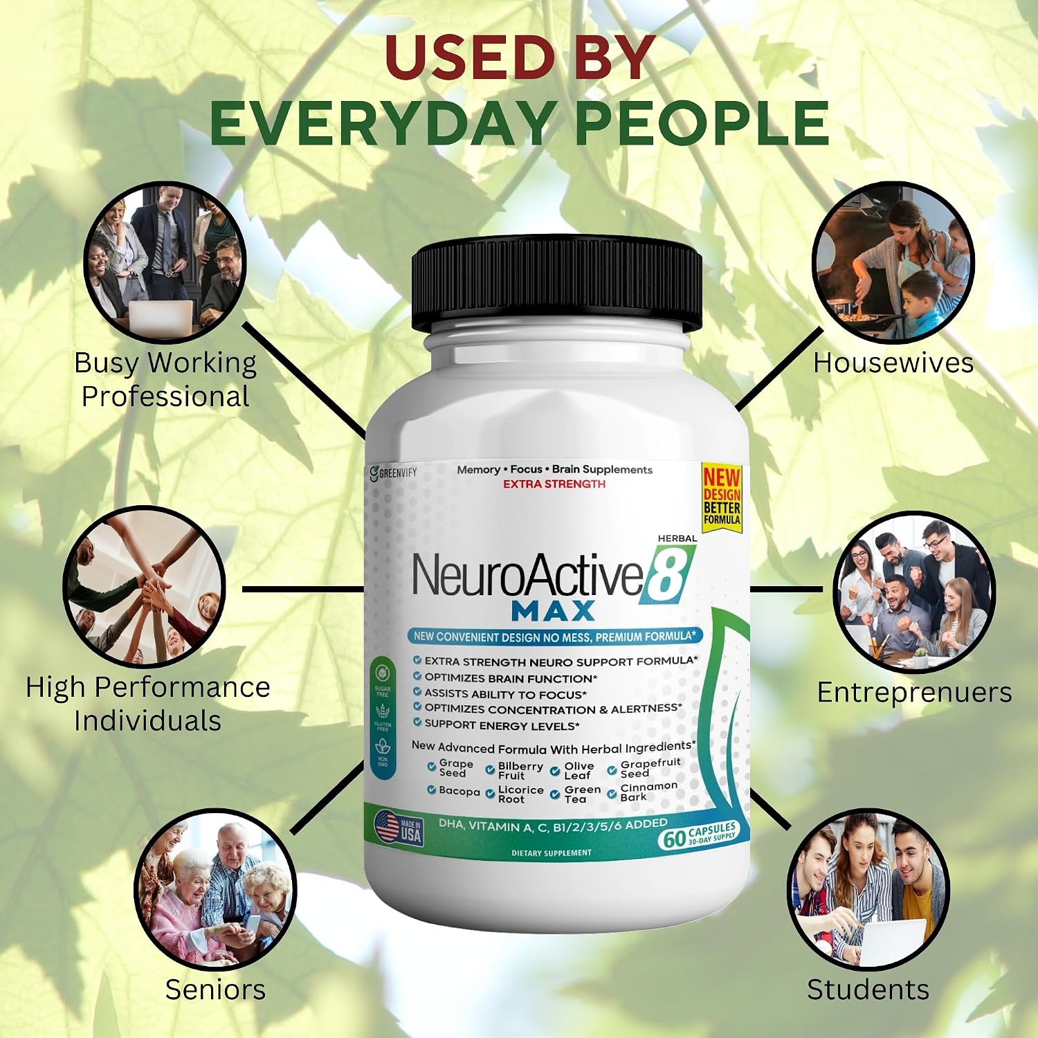 GREENVIFY NeuroActive 8 Max Brain Support Food Supplement, Extra Strength, 60 Capsules - görsel 5
