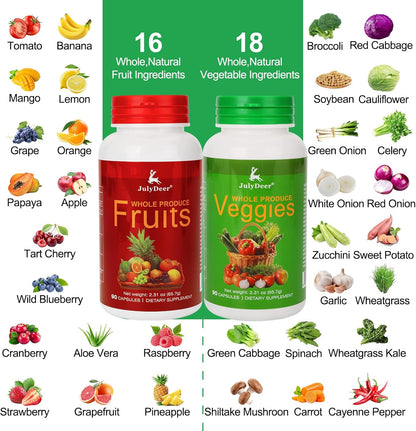 JulyDeer Fruit Supplement – 90 Vegetarian Capsules – 16 Whole Fruits Blend