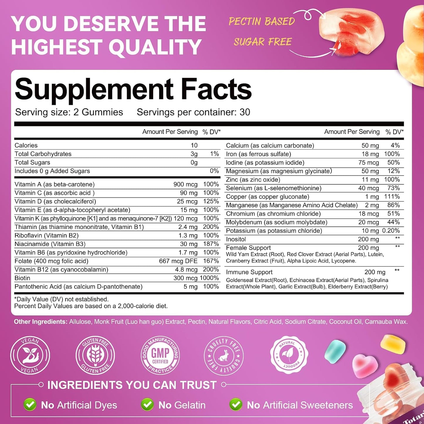Totaria Sugar Free Women's Multivitamin Gummies with Iron, Mixed Flavours - görsel 3