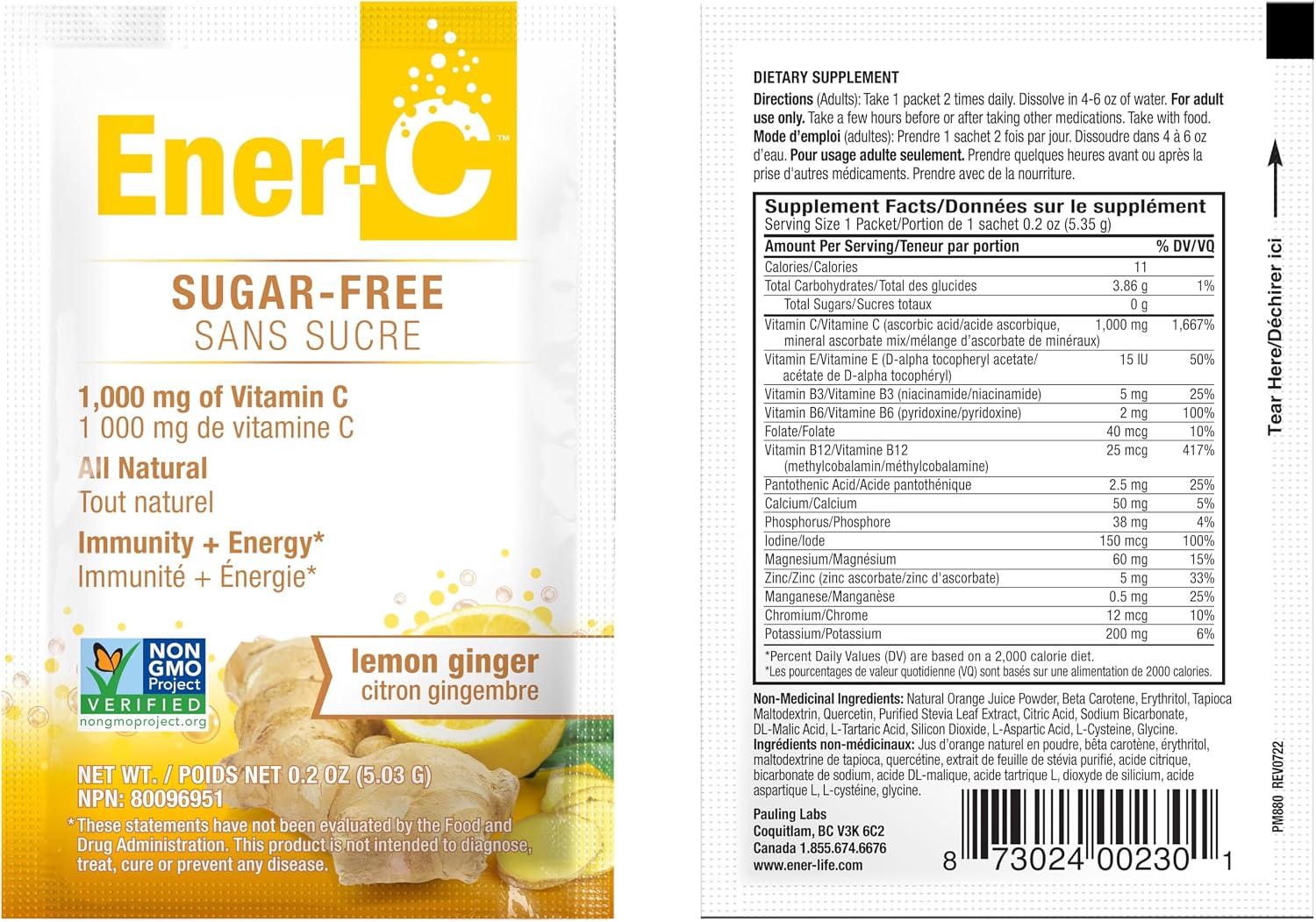 Ener-C Sugar Free Multivitamin Drink Mix, Lemon Ginger, 30 Packets - görsel 8