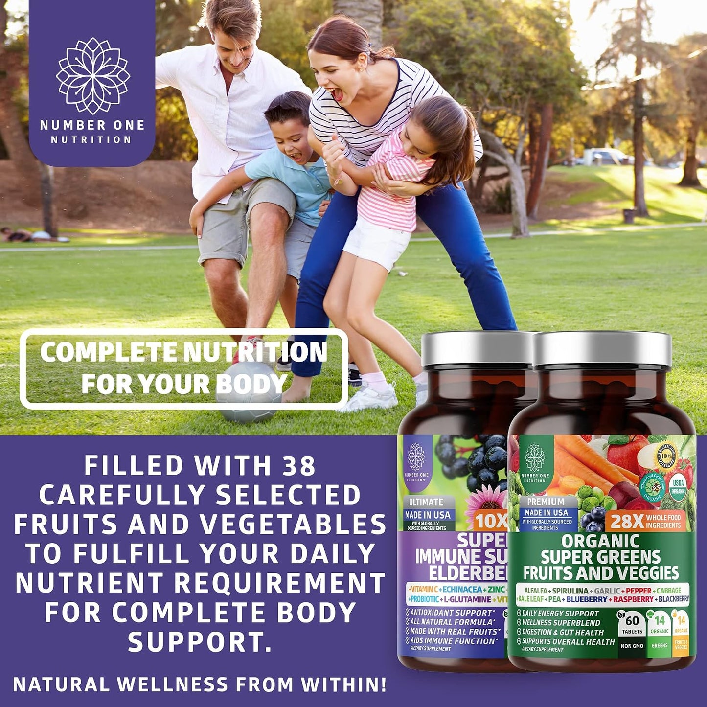 N1N Premium Organic Super Fruits & Veggies + Immune Support - 120 Capsules - görsel 5
