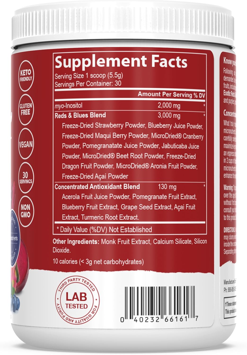 PEScience Exotic Reds & Blues, Red Superfoods Powder with Myo-Inositol, Beet Root Powder, Pomegranate and Acai Extract, Freeze-Dried Antioxidant Fruit Blend, 30 Servings - görsel 3