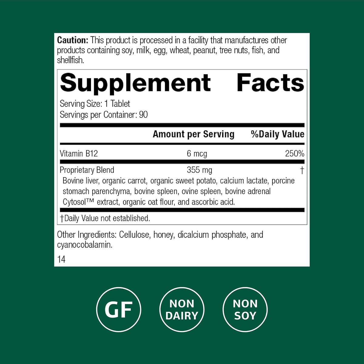 Standard Process Cataplex B12 - Vitamin B12 Food Supplement - 90 Tablets - görsel 2