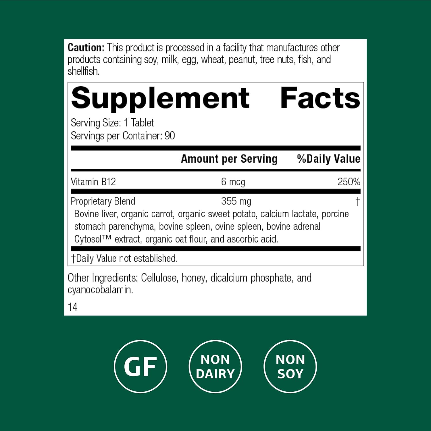 Standard Process Cataplex B12 - Vitamin B12 Food Supplement - 90 Tablets - görsel 2
