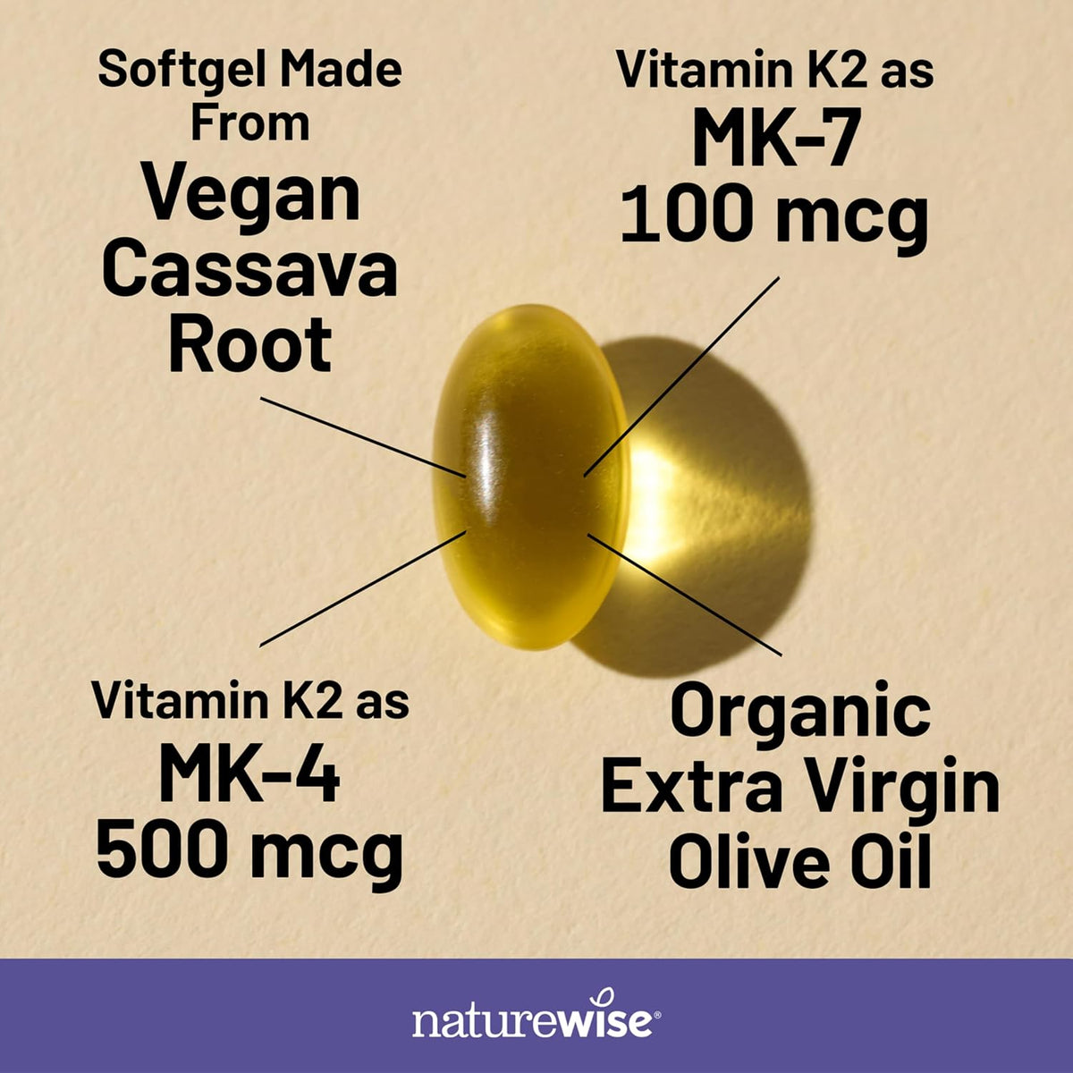 NatureWise Vitamin K2 600mcg Supplement with MK-7 100mcg & MK-4 500mcg - Enhanced Bioavailable Formula - K Complex for Bone Maintenance and Normal Blood Clotting - Vegan, Gluten-free, Non-GMO - 180 Soft gel capsules (6-Month Supply) - görsel 3