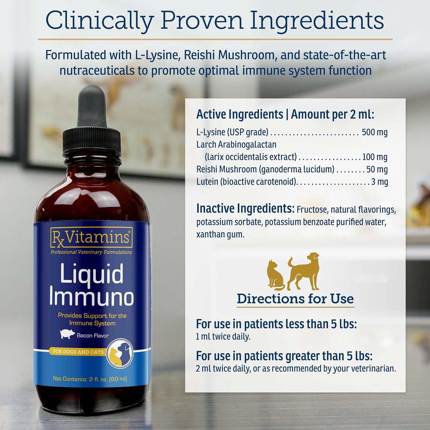 Rx Vitamins Liquid Immuno - L-Lysine, Reishi Mushroom & Lutein for Cats and Dogs - Bacon Flavoured Liquid Supplement (60 ml) - görsel 3