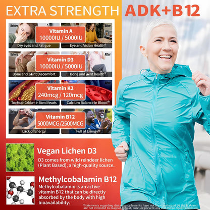 NEVISS Sugar-Free ADK + Vitamin B12 Gummies – Multivitamin with D3, K2 (MK-7), A, C, Zinc, Methyl B12 – Vegan, 120 Gummies