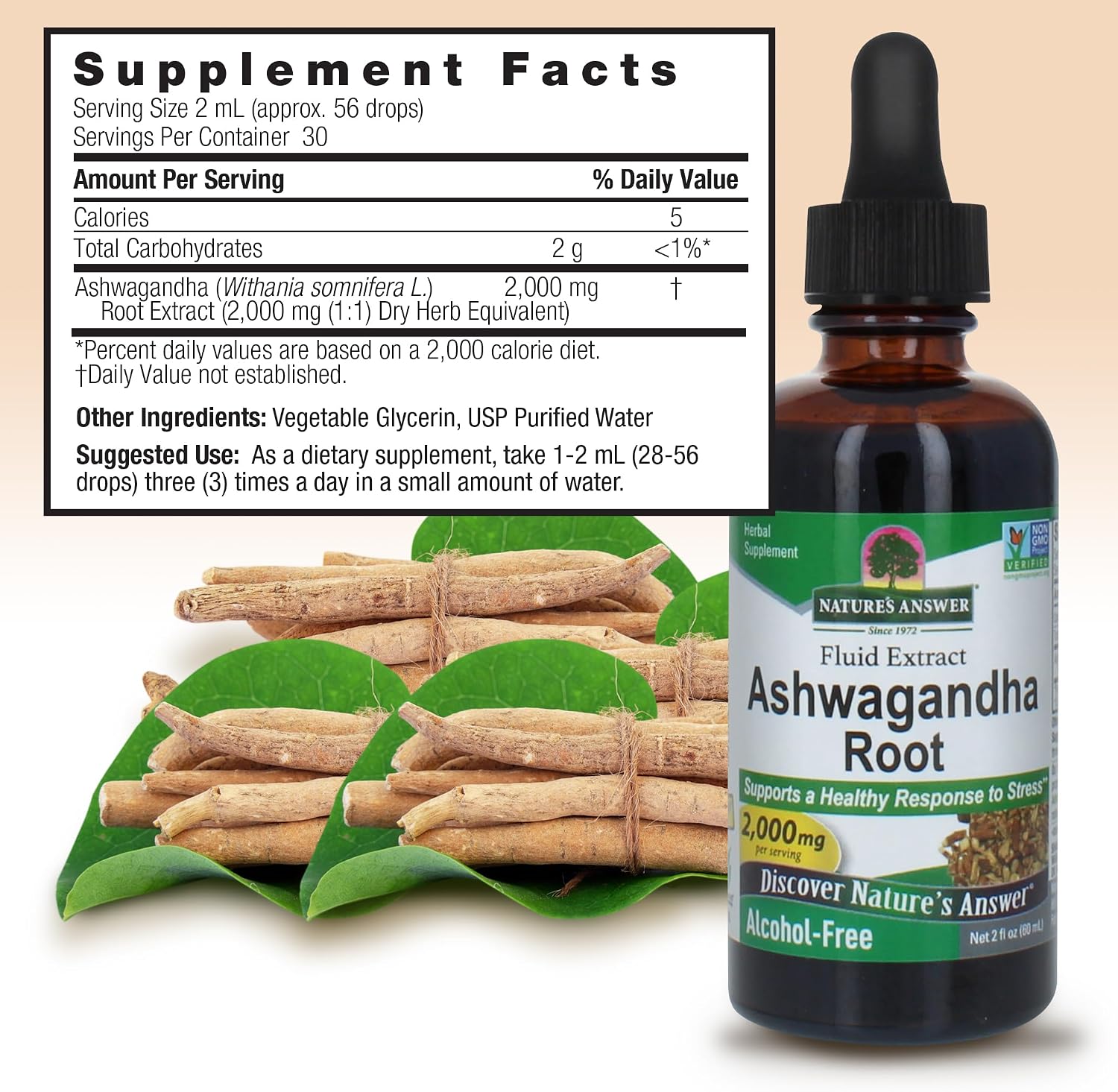 Nature's Answer Ashwagandha Root Extract – Alcohol-Free, Gluten-Free, Vegan – 60 ml (3-Pack) - görsel 3
