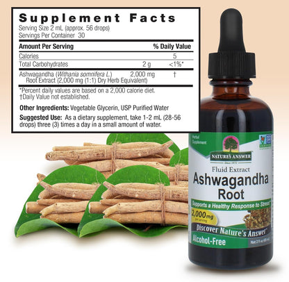 Nature's Answer Ashwagandha Root Extract – Alcohol-Free, Gluten-Free, Vegan – 60 ml (3-Pack)