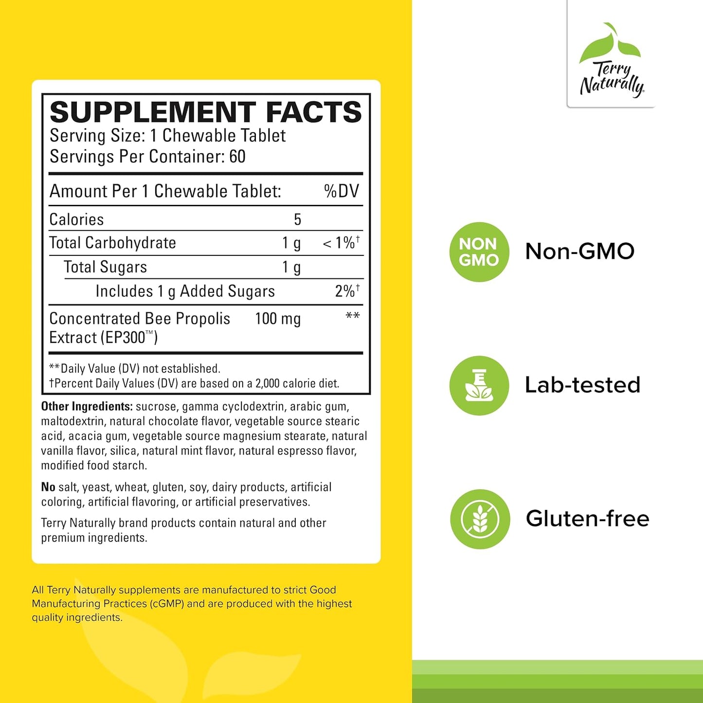 Terry Naturally Propolis Extract EP300 – Immune & Respiratory Support, 60 Chewable Tablets - görsel 2