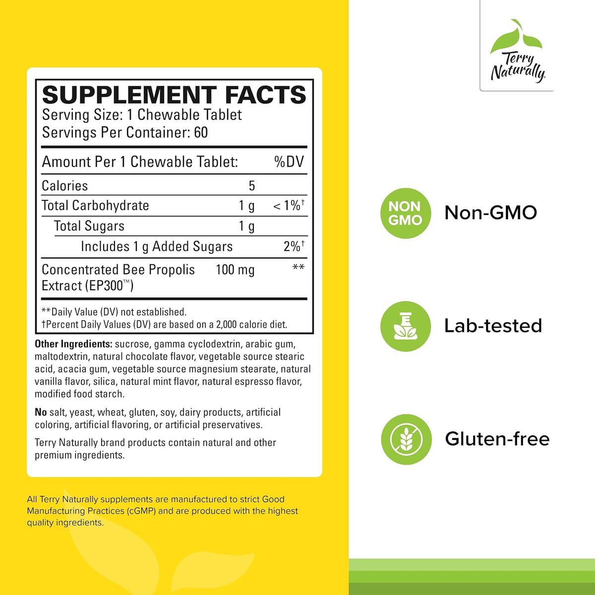 Terry Naturally Propolis Extract EP300 – Immune & Respiratory Support, 60 Chewable Tablets - görsel 2