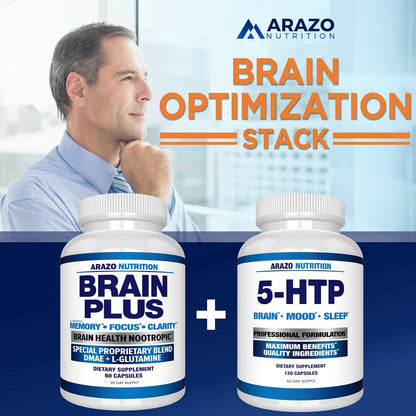 Arazo Nutrition Brain Plus – Premium Brain Function Supplement for Memory, Focus, and Clarity