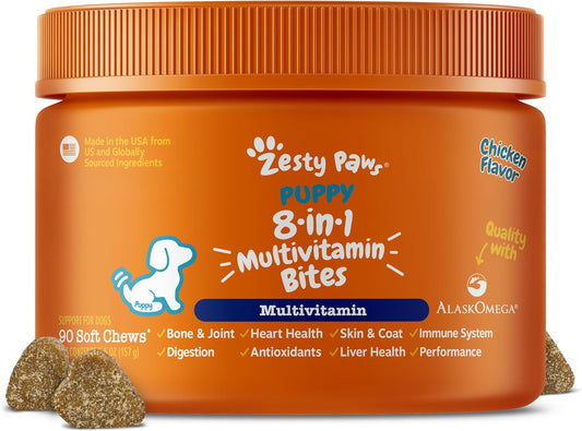 Zesty Paws 8-in-1 Multifunctional Bites Dog Multivitamin - Chicken Flavour, 90 Chewables