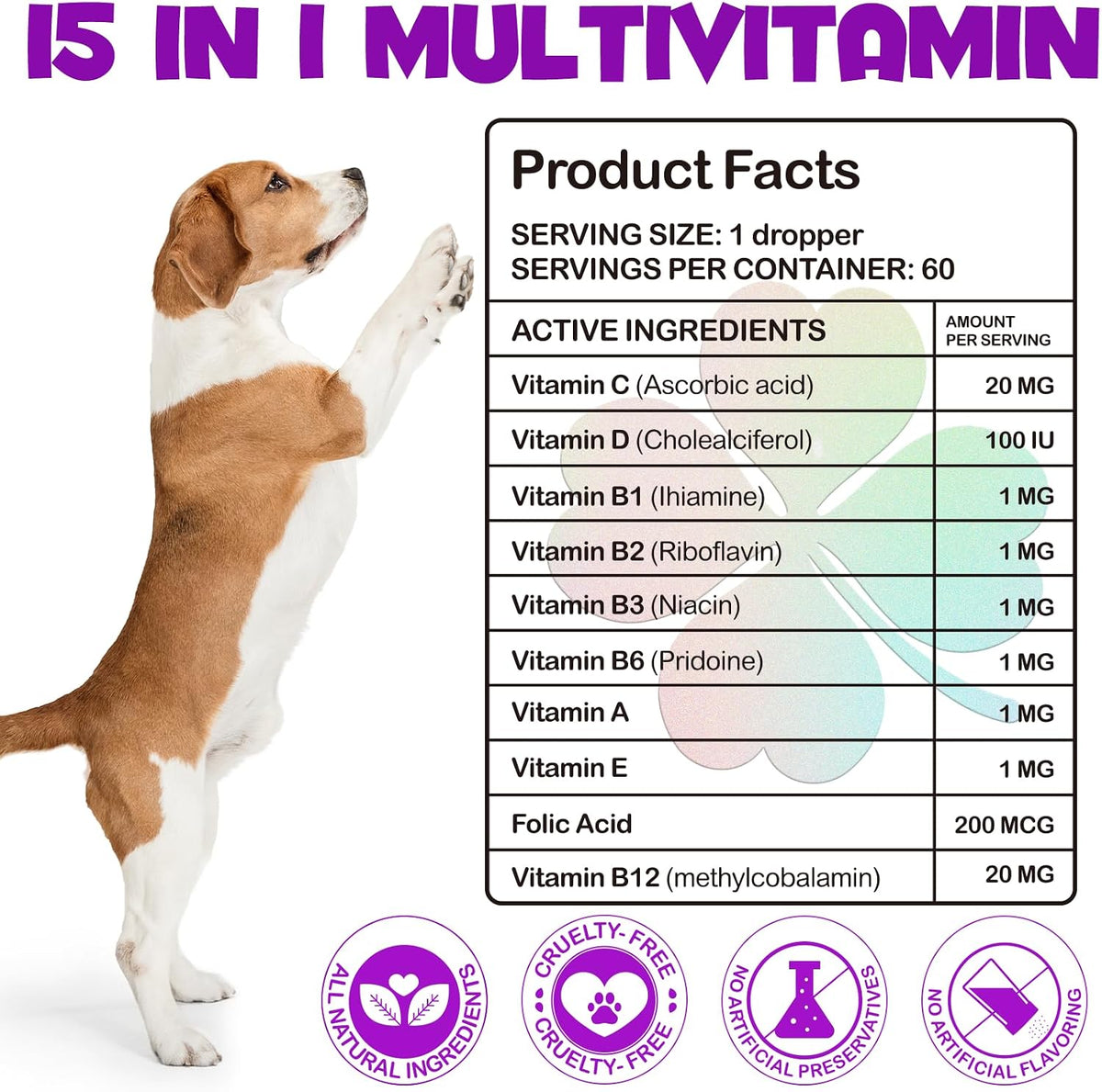 15 in 1 Dog Multivitamin Liquid Drops - Vitamins for Heart, Joints, Skin & Coat, Urinary Tract, Immune Support (60 ml) - görsel 9